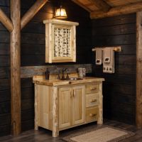 Log Medicine Cabinet: Some lifestyle images are created with AI for visualization purposes. Crafted from natural solid wood, each piece is unique and will vary.