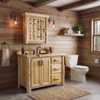 Log Medicine Cabinet: Some lifestyle images are created with AI for visualization purposes. Crafted from natural solid wood, each piece is unique and will vary.