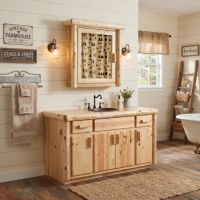 Log Medicine Cabinet: Some lifestyle images are created with AI for visualization purposes. Crafted from natural solid wood, each piece is unique and will vary.