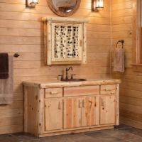 Log Medicine Cabinet: Some lifestyle images are created with AI for visualization purposes. Crafted from natural solid wood, each piece is unique and will vary.