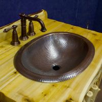 18" Oval Wide Rim Oil Rubbed Bronze Hammered Copper Self Rimming Bathroom Sink