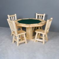 Northwoods Rustic Pine Log Reversible Top Poker Table & Optional Chairs - Clear Finish - Spruce Felt