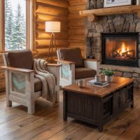 Rustic Lounge Chair: Some lifestyle images are created with AI for visualization purposes. Crafted from natural solid wood, each piece is unique and will vary.