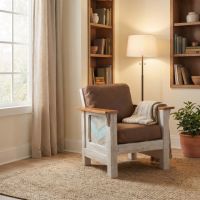Rustic Lounge Chair: Some lifestyle images are created with AI for visualization purposes. Crafted from natural solid wood, each piece is unique and will vary.