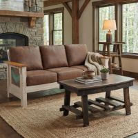 Rustic Barnwood Sofa: Some lifestyle images are created with AI for visualization purposes. Crafted from natural solid wood, each piece is unique and will vary.