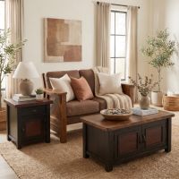 Rustic Barnwood Loveseat: Some lifestyle images are created with AI for visualization purposes. Crafted from natural solid wood, each piece is unique and will vary.