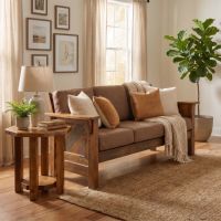 Barnwood Sofa: Some lifestyle images are created with AI for visualization purposes. Crafted from natural solid wood, each piece is unique and will vary.