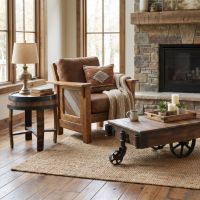 Rustic Barnwood Lounge Chair: Some lifestyle images are created with AI for visualization purposes. Crafted from natural solid wood, each piece is unique and will vary.