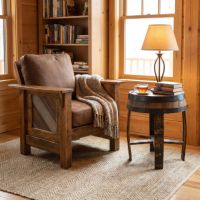 Rustic Barnwood Lounge Chair: Some lifestyle images are created with AI for visualization purposes. Crafted from natural solid wood, each piece is unique and will vary.