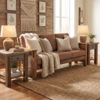 Rustic Barnwood Sofa: Some lifestyle images are created with AI for visualization purposes. Crafted from natural solid wood, each piece is unique and will vary.