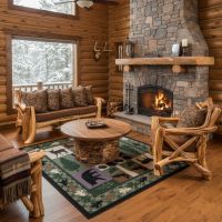 Rustic Log Couch: Some lifestyle images are created with AI for visualization purposes. Crafted from natural solid wood, each piece is unique and will vary.