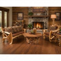 Rustic Log Sofa: Some lifestyle images are created with AI for visualization purposes. Crafted from natural solid wood, each piece is unique and will vary.