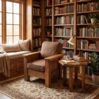 Barnwood Lounge Chair: Some lifestyle images are created with AI for visualization purposes. Crafted from natural solid wood, each piece is unique and will vary.