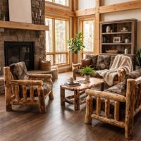 Rustic Chair: Some lifestyle images are created with AI for visualization purposes. Crafted from natural solid wood, each piece is unique and will vary.