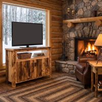 Rustic TV Stand: Some lifestyle images are created with AI for visualization purposes. Crafted from natural solid wood, each piece is unique and will vary.
