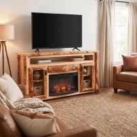 Log TV Stand: Some lifestyle images are created with AI for visualization purposes. Crafted from natural solid wood, each piece is unique and will vary.