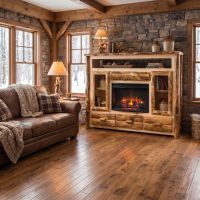 Rustic Entertainment Center: Some lifestyle images are created with AI for visualization purposes. Crafted from natural solid wood, each piece is unique and will vary.