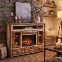 Rustic Entertainment Center: Some lifestyle images are created with AI for visualization purposes. Crafted from natural solid wood, each piece is unique and will vary.