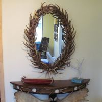 Oval Mule Deer Antler Fork Mirror in Natural Finish
