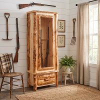 Rustic Gun Cabinet: Some lifestyle images are created with AI for visualization purposes. Crafted from natural solid wood, each piece is unique and will vary.