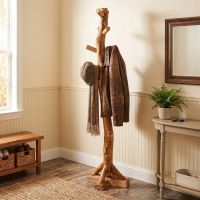 Log Coat Rack: Some lifestyle images are created with AI for visualization purposes. Crafted from natural solid wood, each piece is unique and will vary.