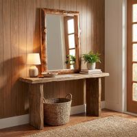 Rustic Mirror: Some lifestyle images are created with AI for visualization purposes. Crafted from natural solid wood, each piece is unique and will vary.