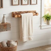 Log Towel Bar: Some lifestyle images are created with AI for visualization purposes. Crafted from natural solid wood, each piece is unique and will vary.