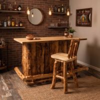 Rustic Log Bar: Some lifestyle images are created with AI for visualization purposes. Crafted from natural solid wood, each piece is unique and will vary.