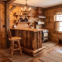 Rustic Log Bar: Some lifestyle images are created with AI for visualization purposes. Crafted from natural solid wood, each piece is unique and will vary.