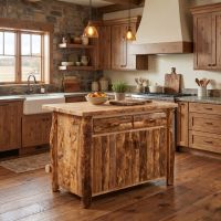 Aspen Log Kitchen Island: Some lifestyle images are created with AI for visualization purposes. Crafted from natural solid wood, each piece is unique and will vary.
