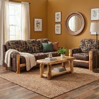 Aspen Log Sofa: Some lifestyle images are created with AI for visualization purposes. Crafted from natural solid wood, each piece is unique and will vary.