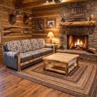 Aspen Log Sofa: Some lifestyle images are created with AI for visualization purposes. Crafted from natural solid wood, each piece is unique and will vary.