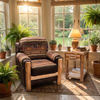 Upholstered Log Chair: Some lifestyle images are created with AI for visualization purposes. Crafted from natural solid wood, each piece is unique and will vary.