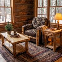 Upholstered Log Chair: Some lifestyle images are created with AI for visualization purposes. Crafted from natural solid wood, each piece is unique and will vary.
