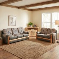 Aspen Log Loveseat: Some lifestyle images are created with AI for visualization purposes. Crafted from natural solid wood, each piece is unique and will vary.
