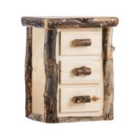 Beaver Creek Aspen 3 Drawer Log Nightstand--Flat drawer fronts, Clear finish, Dark aspen, Standard logs