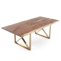 Metal X Live Edge Hardwood Writing Desk - Black Walnut Top - Gold Steel Base