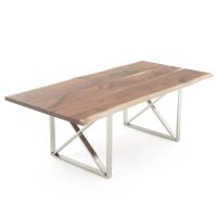 Metal X Live Edge Hardwood Writing Desk - Black Walnut Top - Silver Steel Base