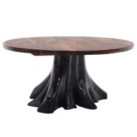 Midnight Forest Rustic Round Stump Dining Table - Natural Clear Tabletop Finish - Ebony Base Finish