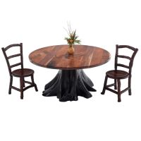 Midnight Forest Rustic Round Stump Dining Table - Natural Clear Tabletop Finish - Ebony Base Finish