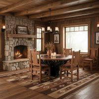 Rustic Round Wood Dining Table: Some lifestyle images are created with AI for visualization purposes. Crafted from natural solid wood, each piece is unique and will vary.