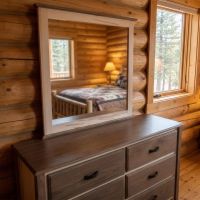 Modern Rustic Dresser Mirror: Some lifestyle images are created with AI for visualization purposes. Crafted from natural solid wood, each piece is unique and will vary.