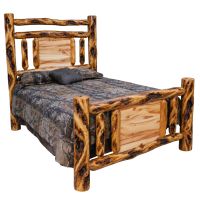 Beartooth Aspen Mountain Lakes Accent Traditional Log Bed - Queen - Wild Panel & Gnarly Log - Single Log Rail Footboard