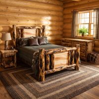 Rustic Aspen Bed: Some lifestyle images are created with AI for visualization purposes. Crafted from natural solid wood, each piece is unique and will vary.
