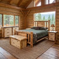 Rustic Aspen Bed: Some lifestyle images are created with AI for visualization purposes. Crafted from natural solid wood, each piece is unique and will vary.