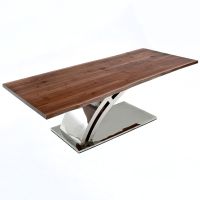 Modern Cantilever Natural Wood Table - Live Edge Black Walnut Tabletop - Natural Clear Finish
