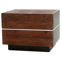 Modern Chic 2 Drawer Wood Nightstand - Reclaimed Wood - Silver Steel Accent