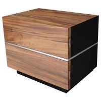 Modern Chic 2 Drawer Wood Nightstand - Golden Walnut - Silver Steel Accent