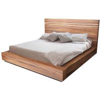 Modern Chic Golden Walnut Platform Bed w/ Silver Steel Accents