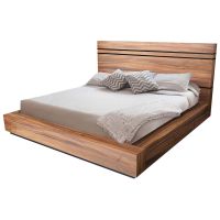 Modern Chic Golden Walnut Platform Bed w/ Ebony Mahogany Accents